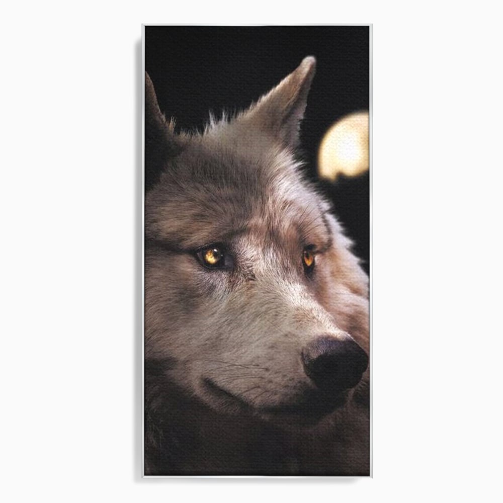 Tablou canvas cu tablou canvas cu cap de lup, in rama de aluminiu argintiu