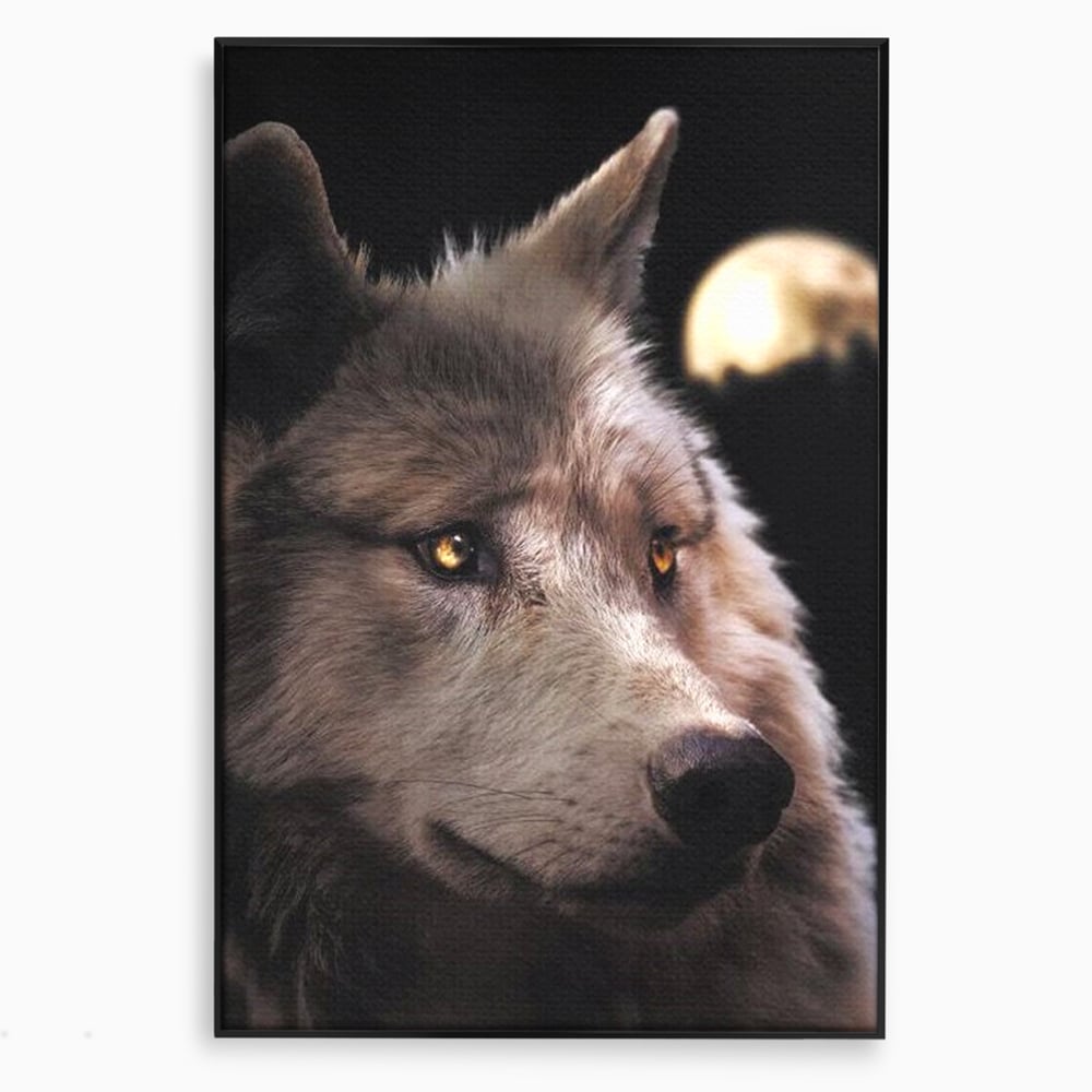 Tablou canvas cu tablou canvas cu cap de lup, in rama de aluminiu negru