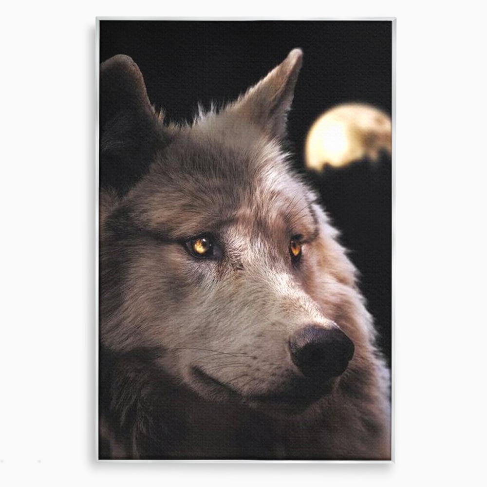 Tablou canvas cu tablou canvas cu cap de lup, in rama de aluminiu argintiu