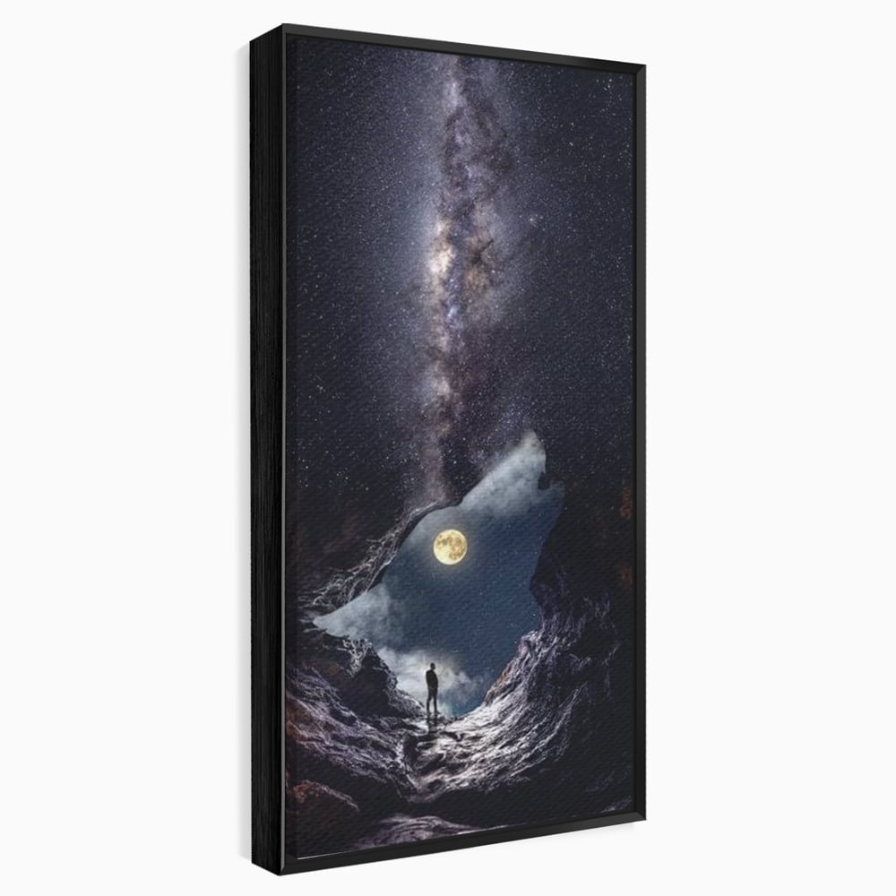 Tablou canvas cu tablou canvas cu silueta de lup, in rama de aluminiu negru