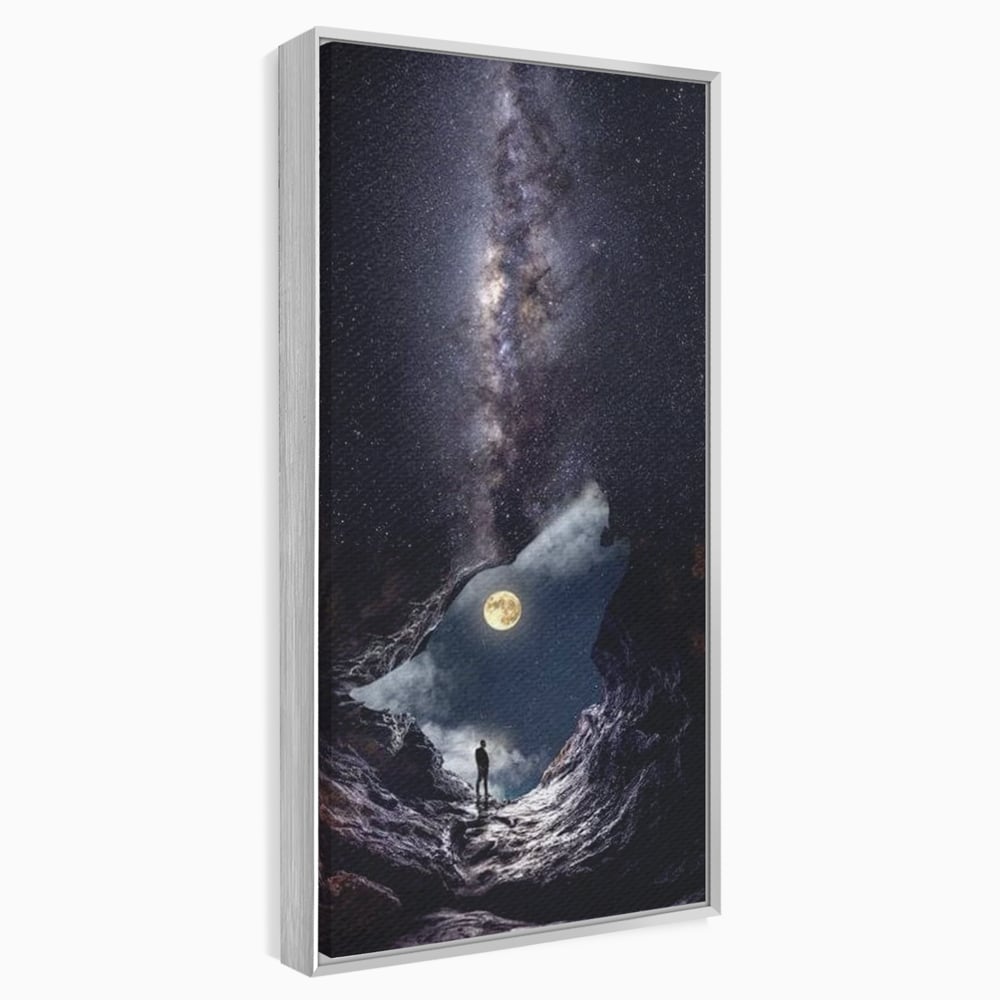 Tablou canvas cu tablou canvas cu silueta de lup, in rama de aluminiu argintiu