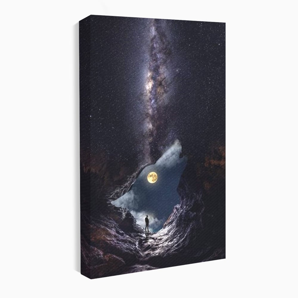 Tablou canvas cu tablou canvas cu silueta de lup, fara rama, pe sasiu de lemn