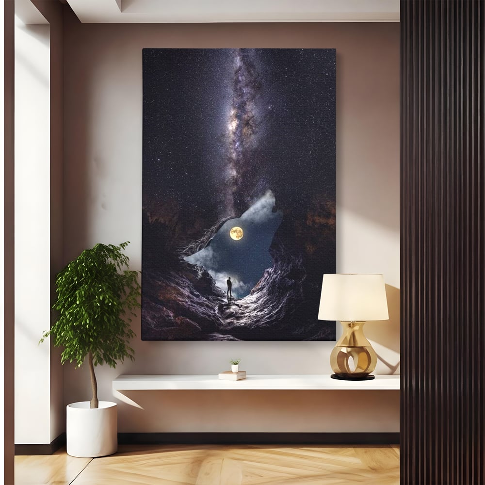 Tablou canvas cu tablou canvas cu silueta de lup, fara rama, pe sasiu de lemn