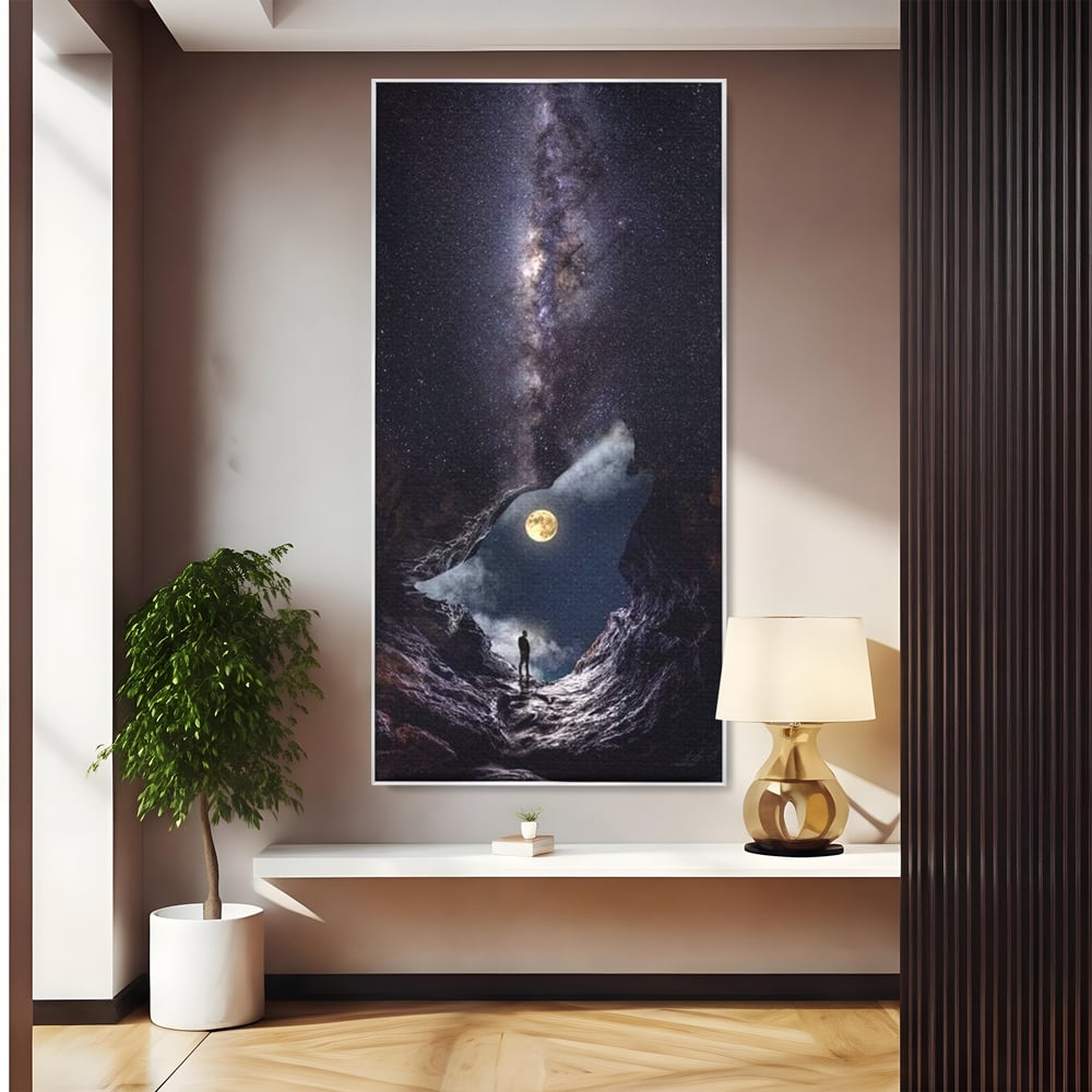 Tablou canvas cu tablou canvas cu silueta de lup, in rama de aluminiu argintiu
