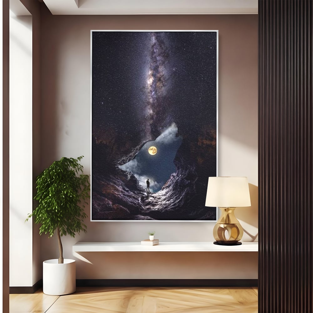 Tablou canvas cu tablou canvas cu silueta de lup, in rama de aluminiu argintiu
