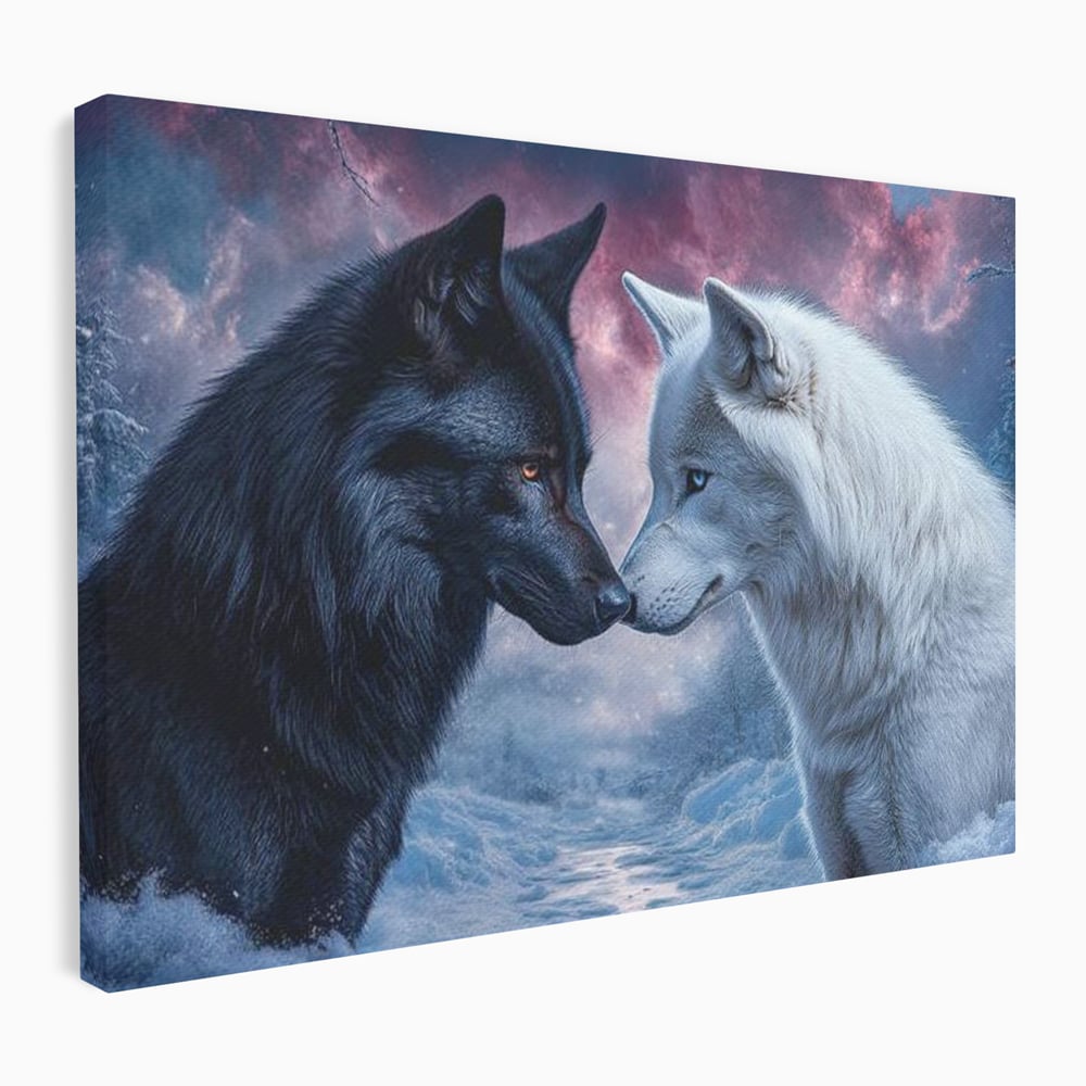 Tablou canvas cu tablou canvas cu doi lupi, fara rama, pe sasiu de lemn