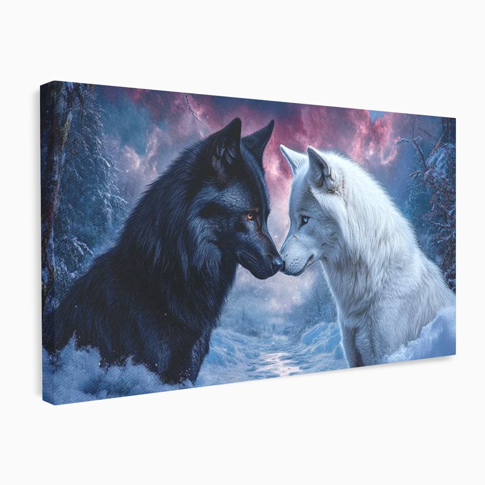 Tablou canvas cu tablou canvas cu doi lupi, fara rama, pe sasiu de lemn