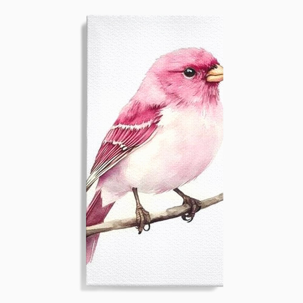 Tablou canvas cu tablou canvas cu pasare roz pe creanga, fara rama, pe sasiu de lemn