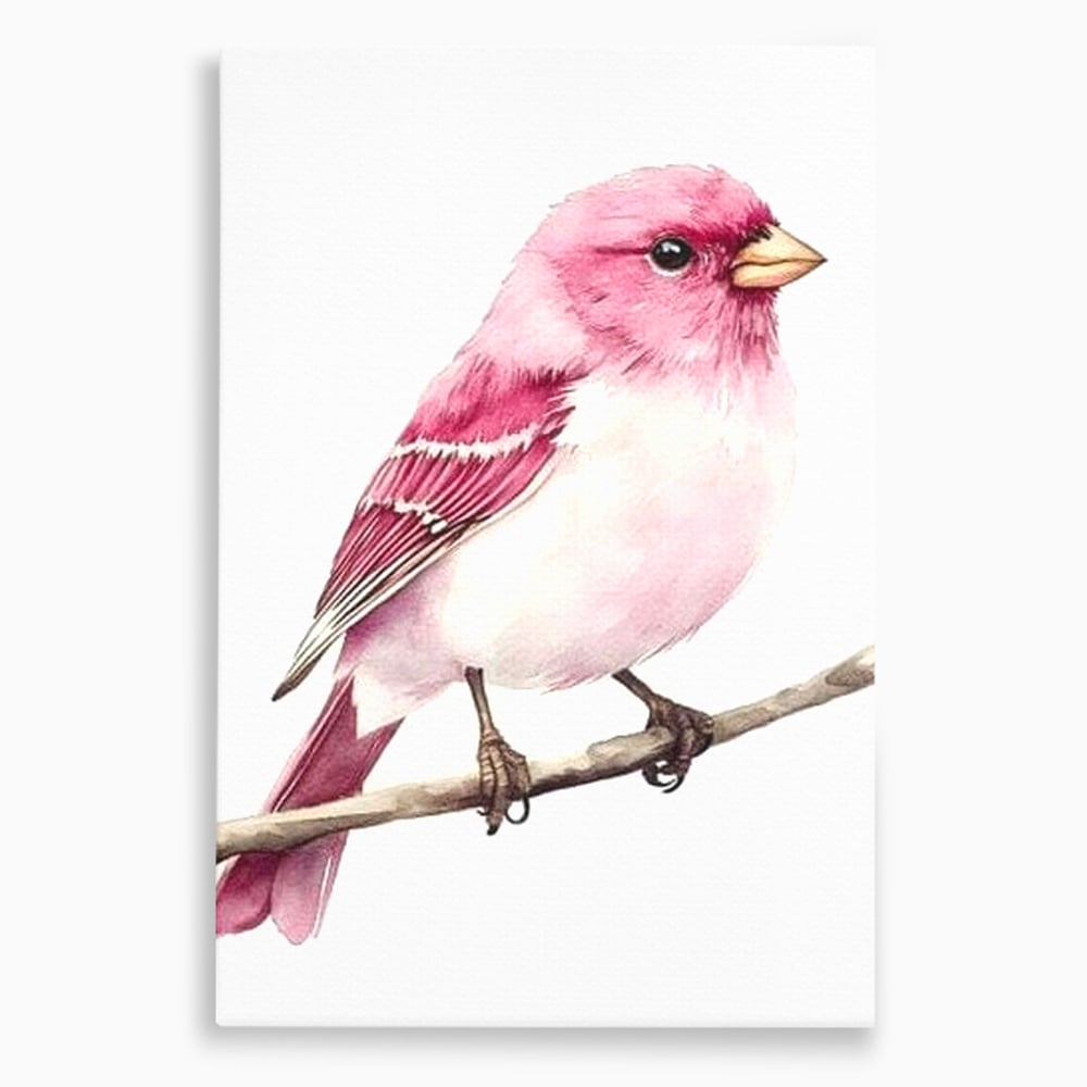 Tablou canvas cu tablou canvas cu pasare roz pe creanga, fara rama, pe sasiu de lemn