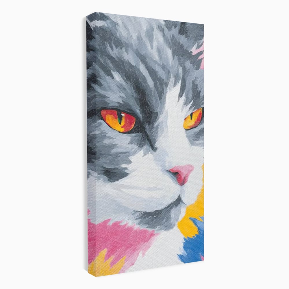 Tablou canvas cu tablou canvas cu portret de pisica, fara rama, pe sasiu de lemn