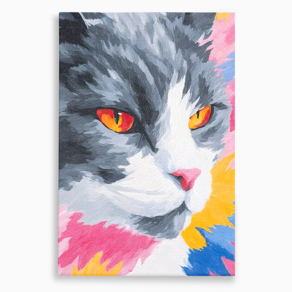 Tablou canvas cu tablou canvas cu portret de pisica, fara rama, pe sasiu de lemn
