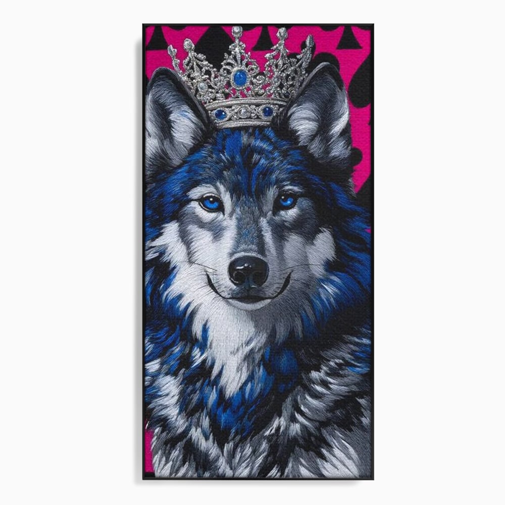Tablou canvas cu tablou canvas cu lup incoronat, in rama de aluminiu negru
