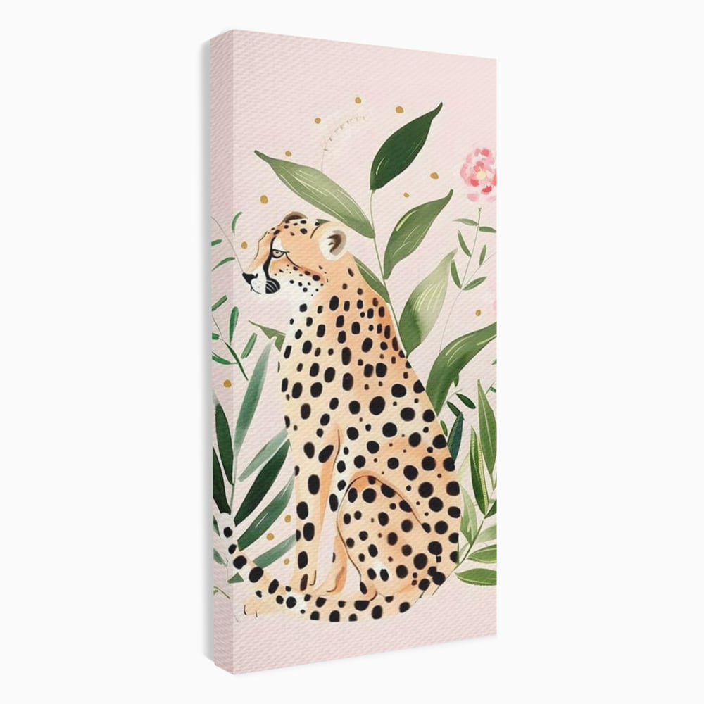 Tablou canvas cu tablou canvas cu leopard si frunze tropicale, fara rama, pe sasiu de lemn