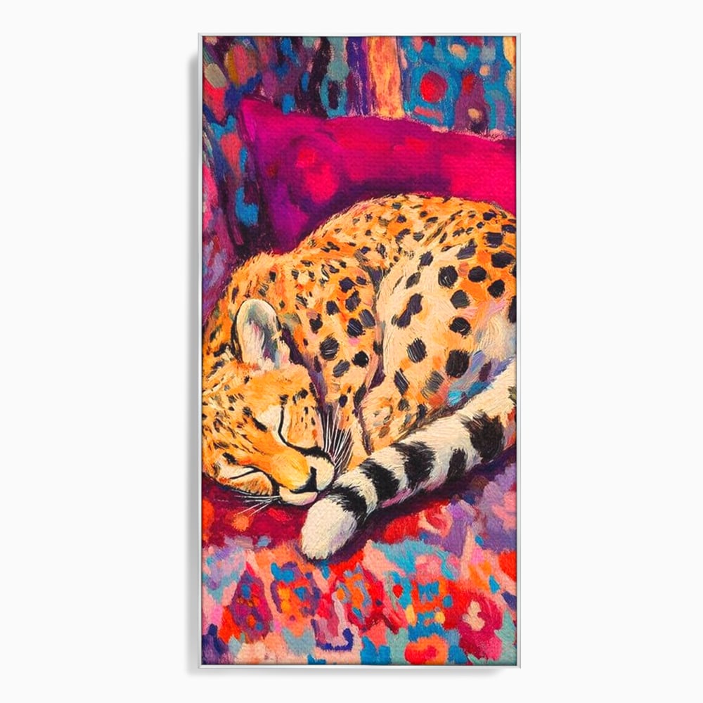 Tablou canvas cu tablou canvas cu ghepard dormind, in rama de aluminiu argintiu