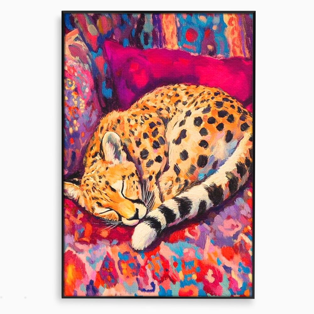 Tablou canvas cu tablou canvas cu ghepard dormind, in rama de aluminiu negru