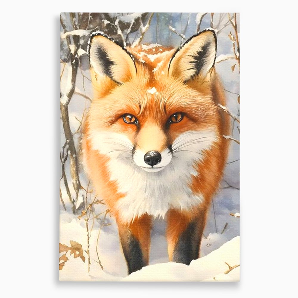 Tablou canvas cu tablou canvas cu vulpe in zapada, fara rama, pe sasiu de lemn