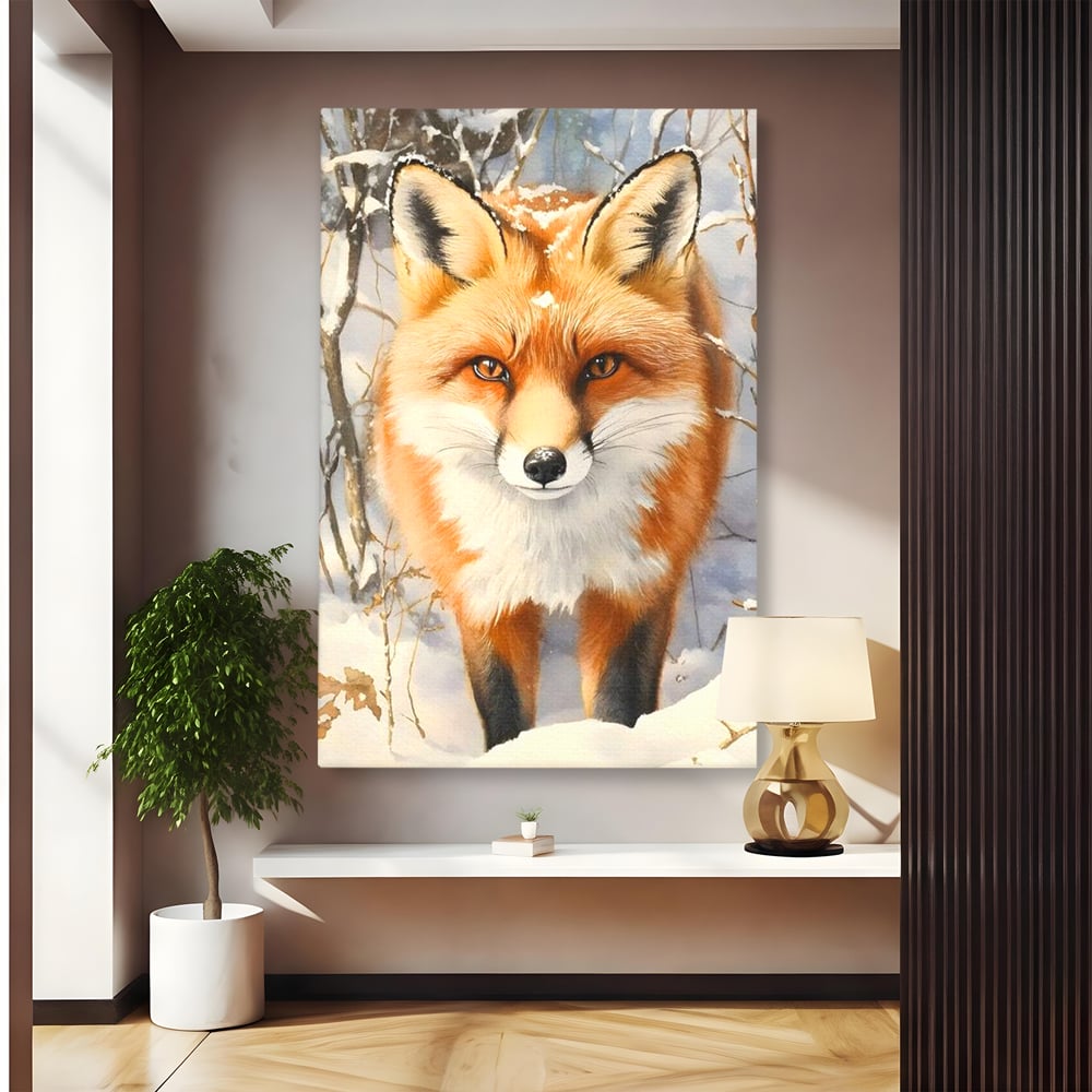 Tablou canvas cu tablou canvas cu vulpe in zapada, fara rama, pe sasiu de lemn