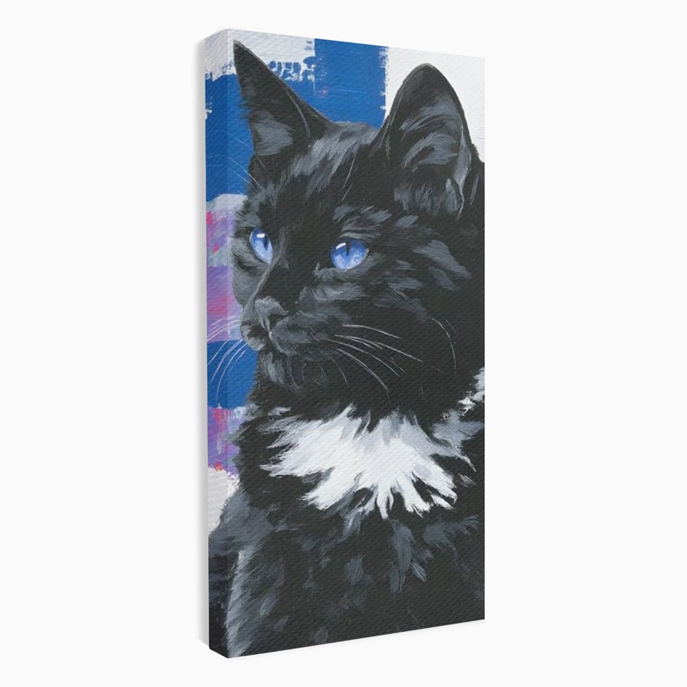 Tablou canvas cu tablou canvas cu pisica neagra, fara rama, pe sasiu de lemn