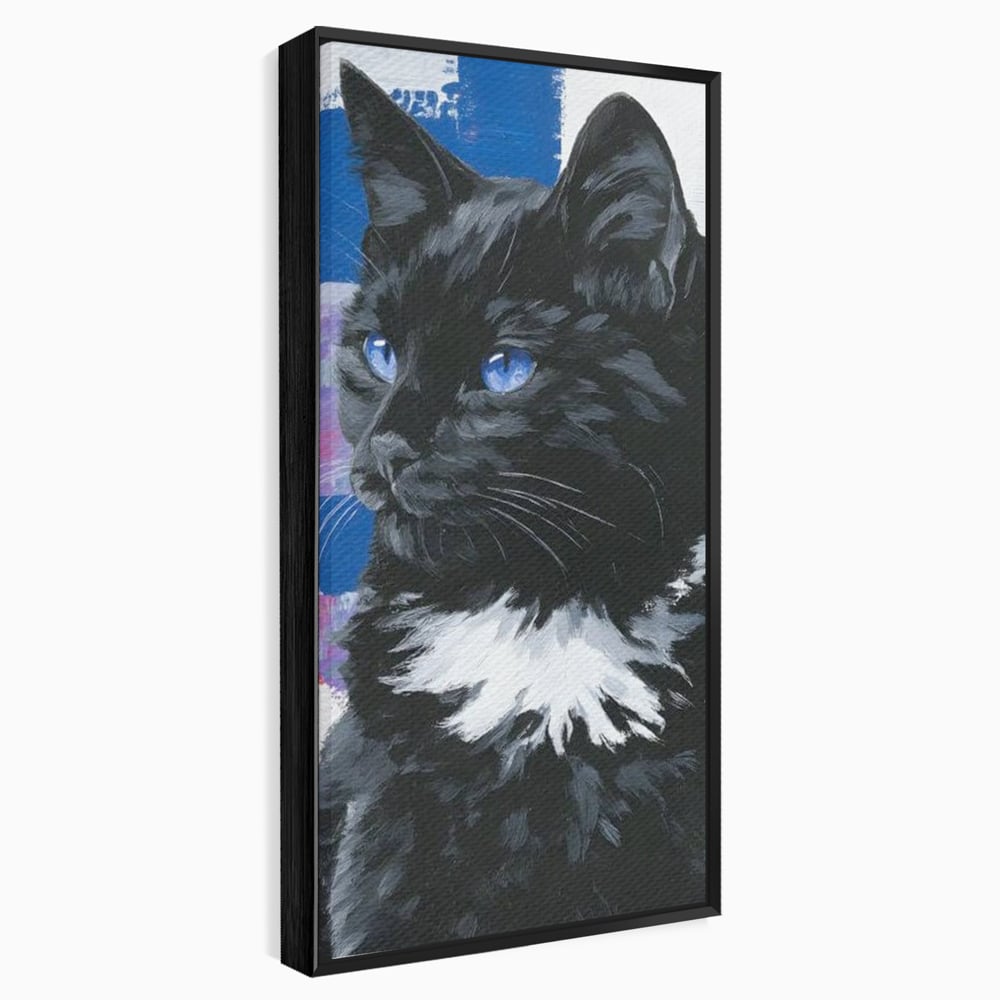 Tablou canvas cu tablou canvas cu pisica neagra, in rama de aluminiu negru