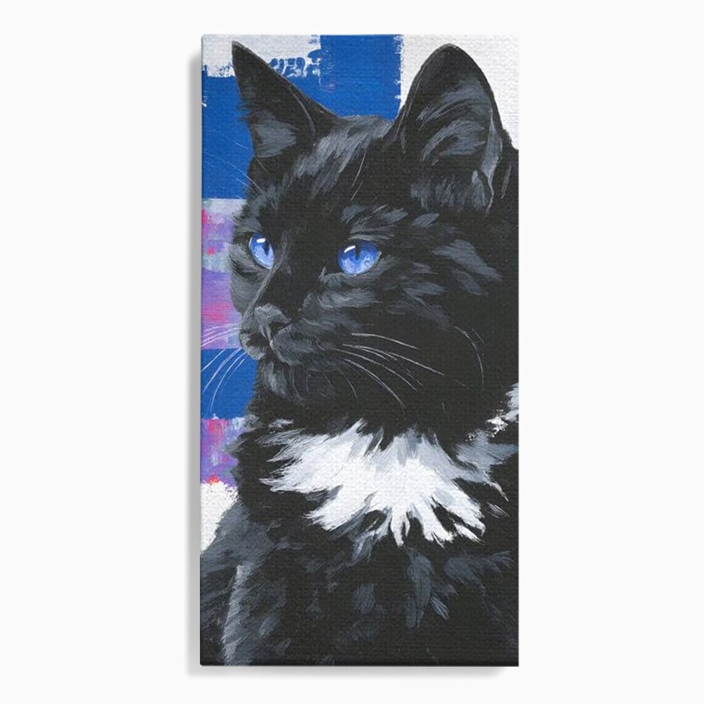 Tablou canvas cu tablou canvas cu pisica neagra, fara rama, pe sasiu de lemn