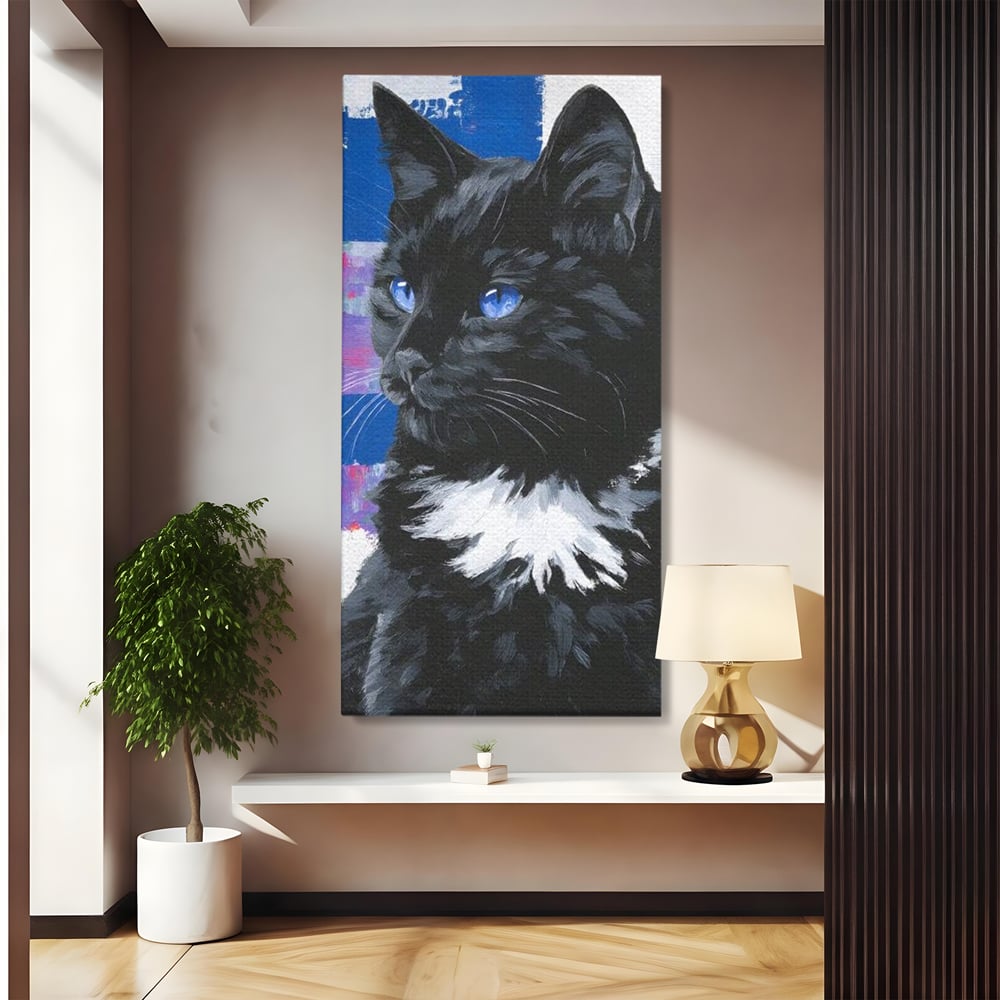 Tablou canvas cu tablou canvas cu pisica neagra, fara rama, pe sasiu de lemn