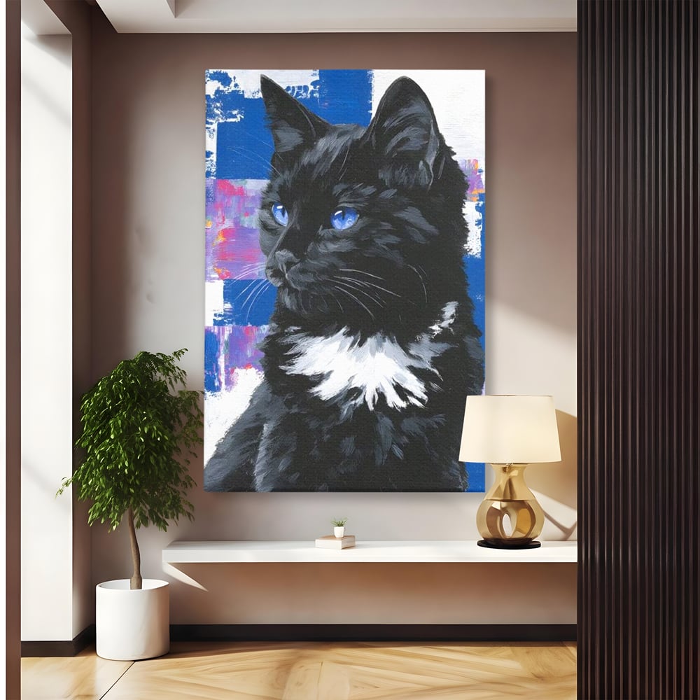 Tablou canvas cu tablou canvas cu pisica neagra, fara rama, pe sasiu de lemn