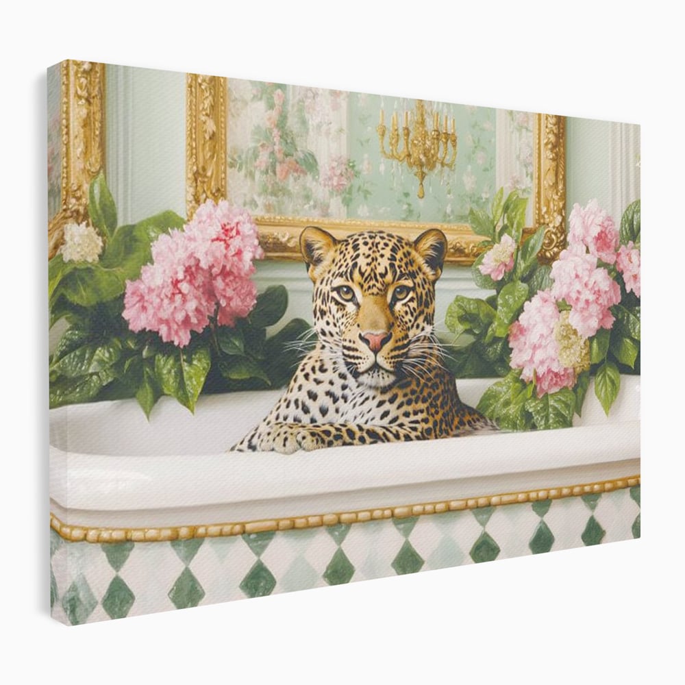 Tablou canvas cu tablou canvas cu leopard in cada, fara rama, pe sasiu de lemn