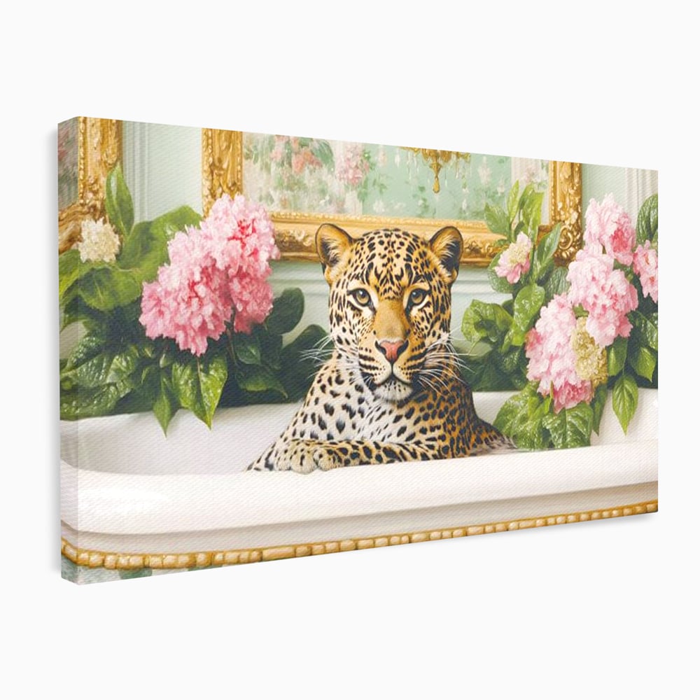 Tablou canvas cu tablou canvas cu leopard in cada, fara rama, pe sasiu de lemn