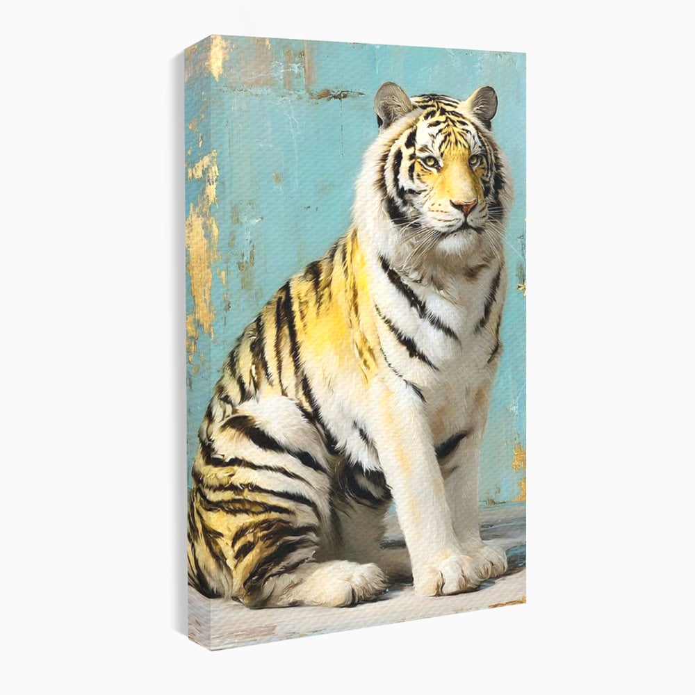 Tablou canvas cu tablou canvas cu tigru alb, fara rama, pe sasiu de lemn