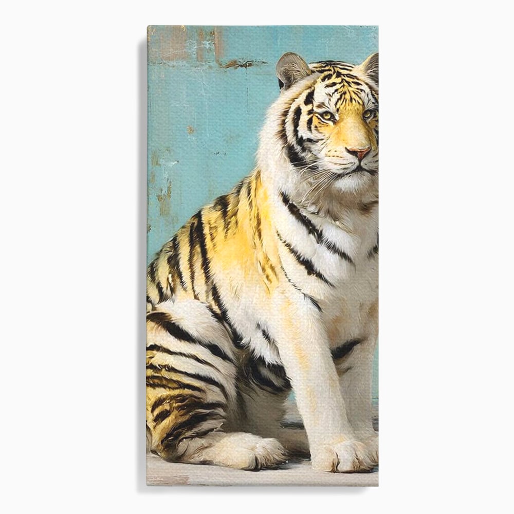 Tablou canvas cu tablou canvas cu tigru alb, fara rama, pe sasiu de lemn