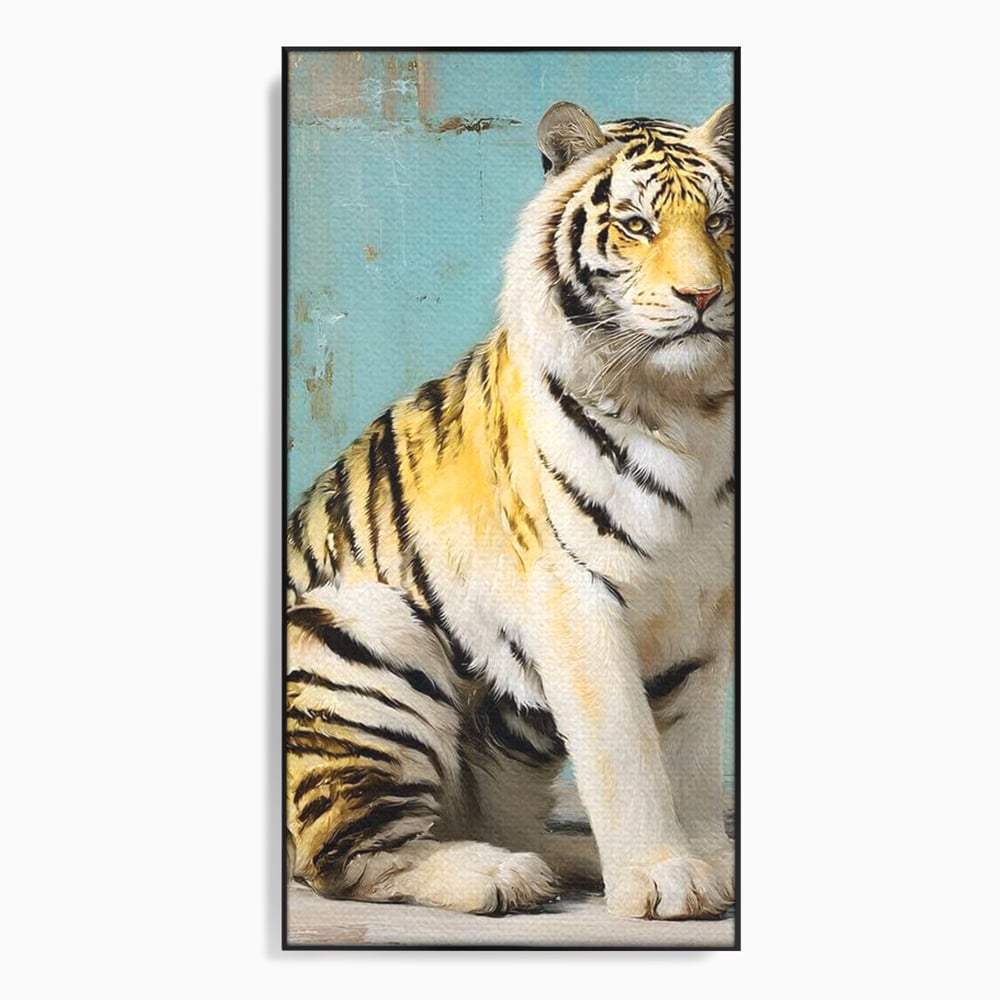 Tablou canvas cu tablou canvas cu tigru alb, in rama de aluminiu negru