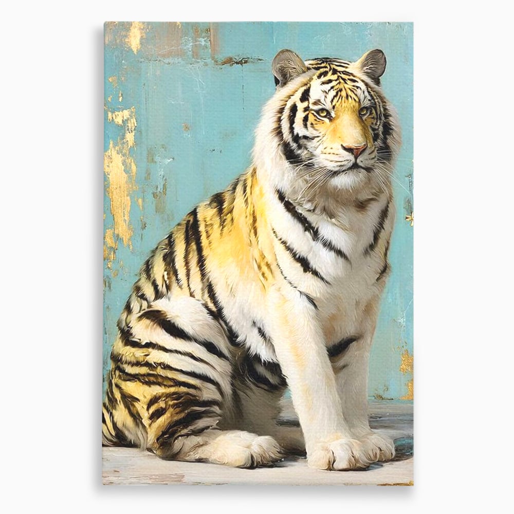 Tablou canvas cu tablou canvas cu tigru alb, fara rama, pe sasiu de lemn