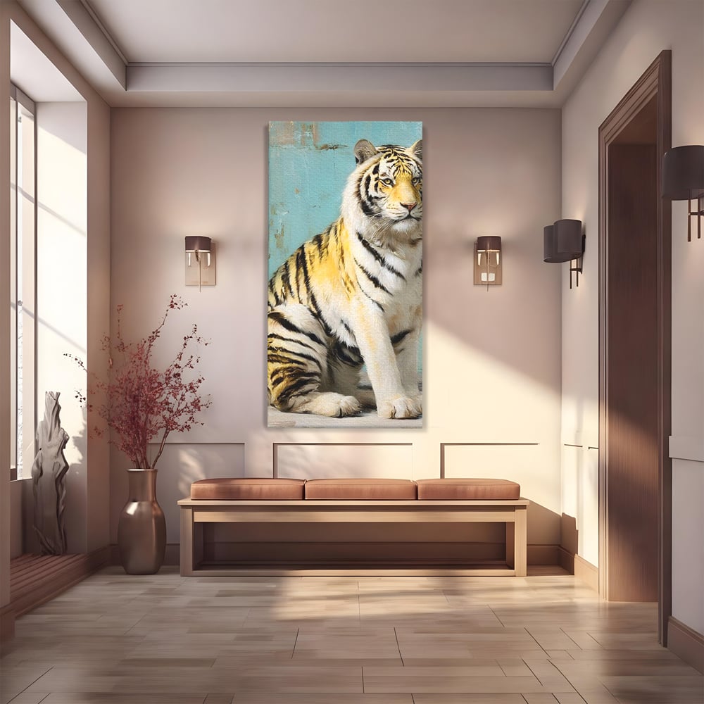 Tablou canvas cu tablou canvas cu tigru alb, fara rama, pe sasiu de lemn