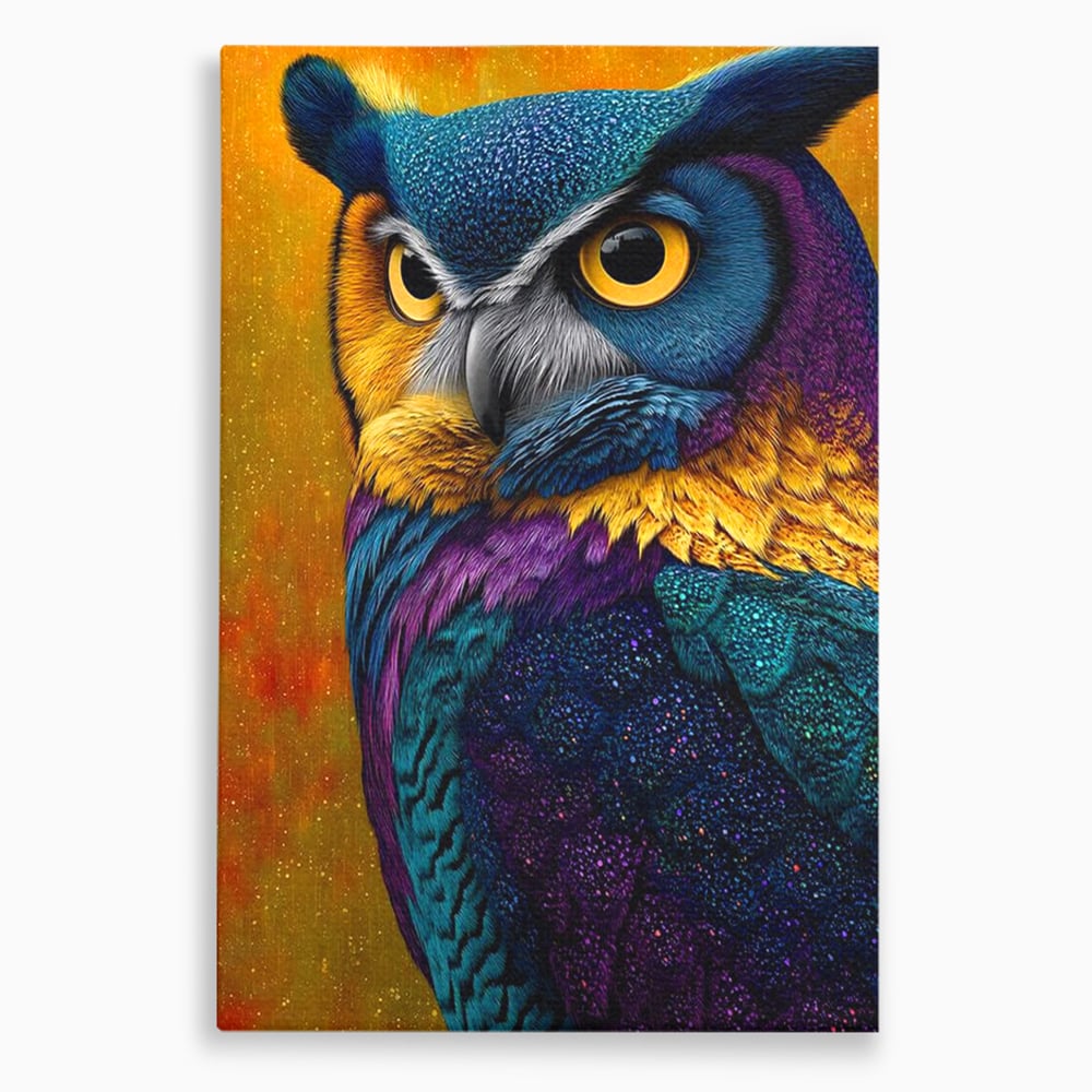 Tablou canvas cu tablou canvas cu bufnita colorata, fara rama, pe sasiu de lemn