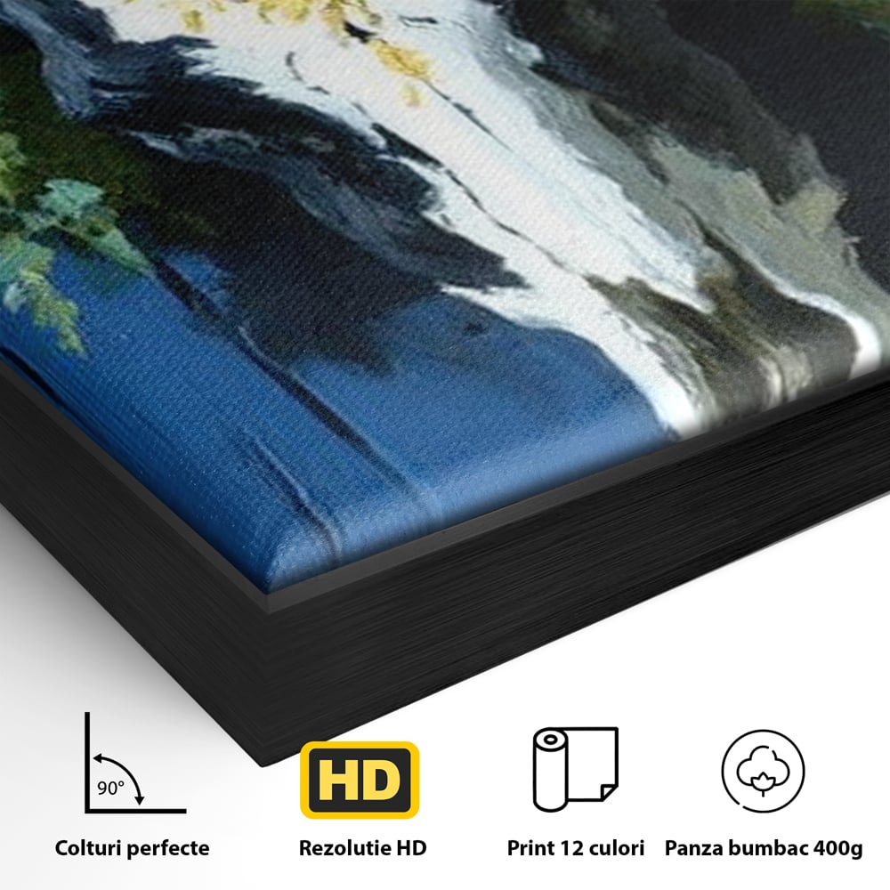 Detaliu al suprafetei: pictura cu craniu de taur, in rama de aluminiu negru