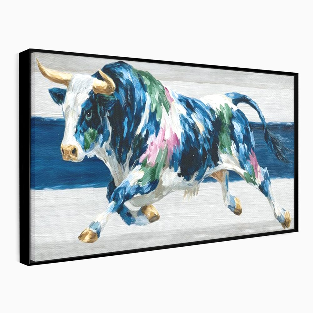 Tablou canvas cu tablou canvas pictura taur in miscare, in rama de aluminiu negru