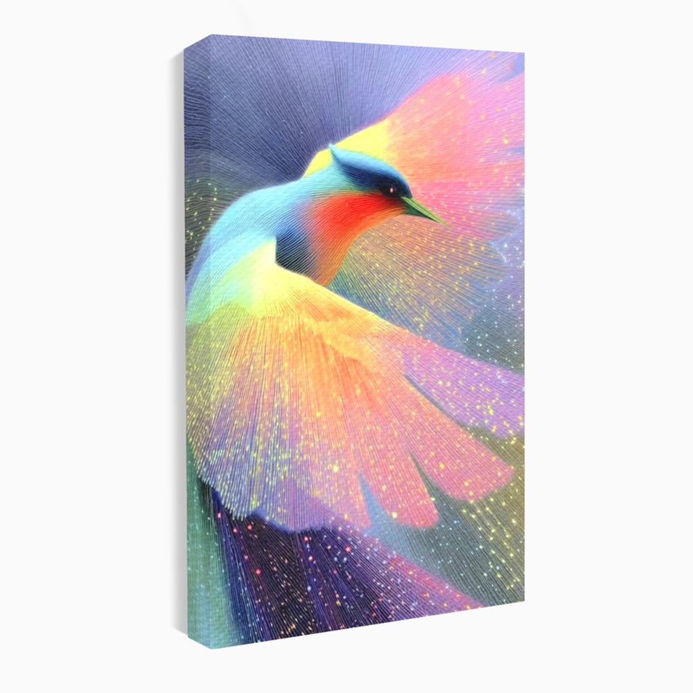 Tablou canvas cu tablou canvas cu pasare colorata in zbor, fara rama, pe sasiu de lemn