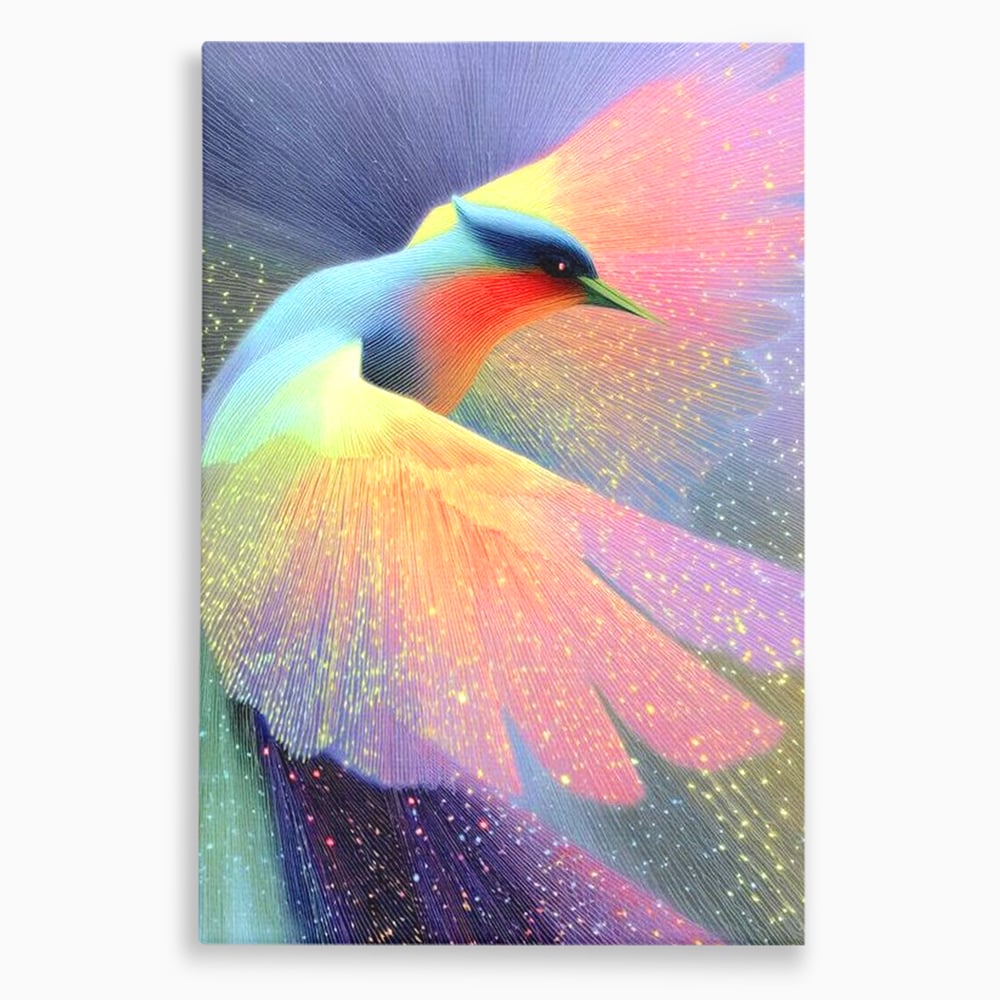 Tablou canvas cu tablou canvas cu pasare colorata in zbor, fara rama, pe sasiu de lemn