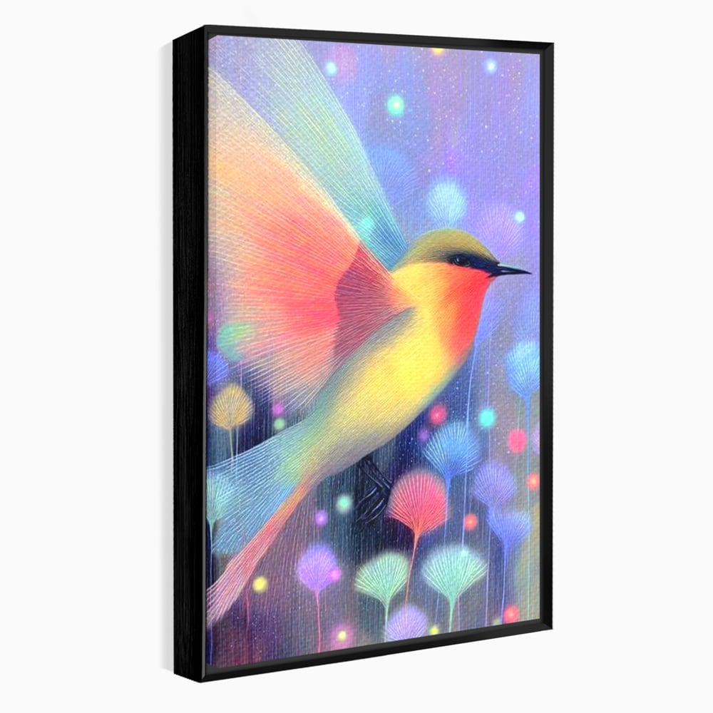 Tablou canvas cu tablou canvas cu pasare fantastica zburand, in rama de aluminiu negru