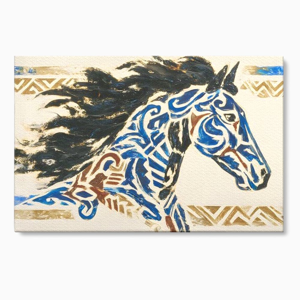 Tablou canvas cu tablou canvas cu un cal in galop, fara rama, pe sasiu de lemn