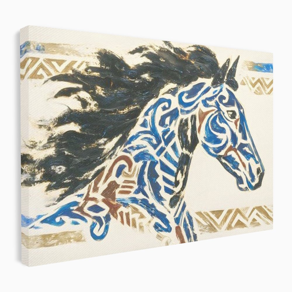 Tablou canvas cu tablou canvas cu un cal in galop, fara rama, pe sasiu de lemn
