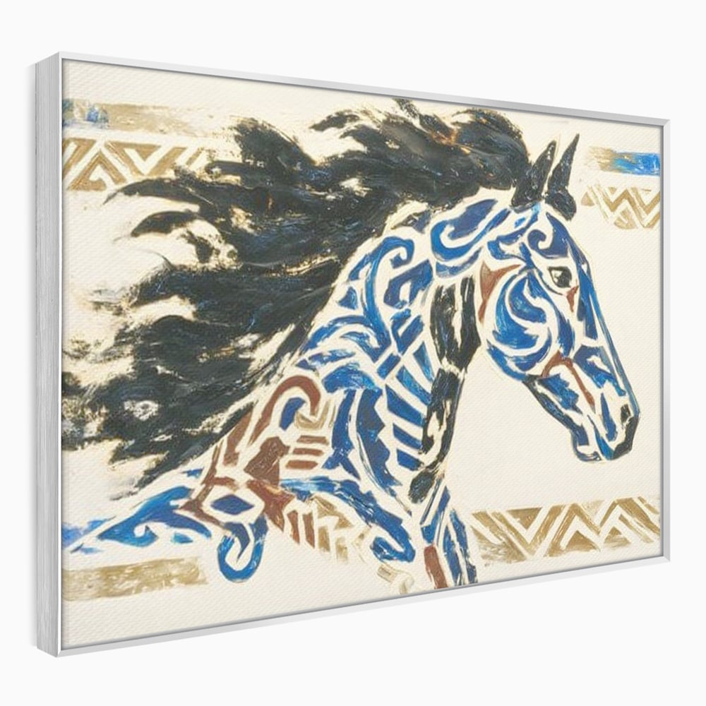 Tablou canvas cu tablou canvas cu un cal in galop, in rama de aluminiu argintiu