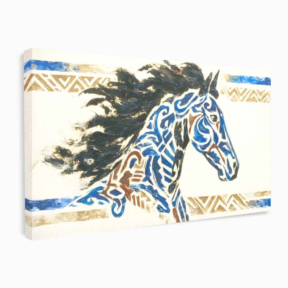 Tablou canvas cu tablou canvas cu un cal in galop, fara rama, pe sasiu de lemn
