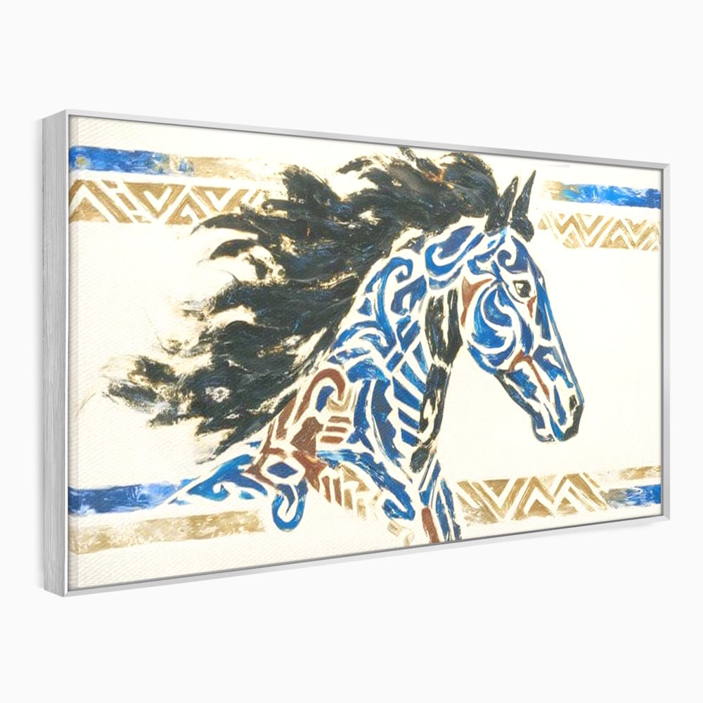Tablou canvas cu tablou canvas cu un cal in galop, in rama de aluminiu argintiu