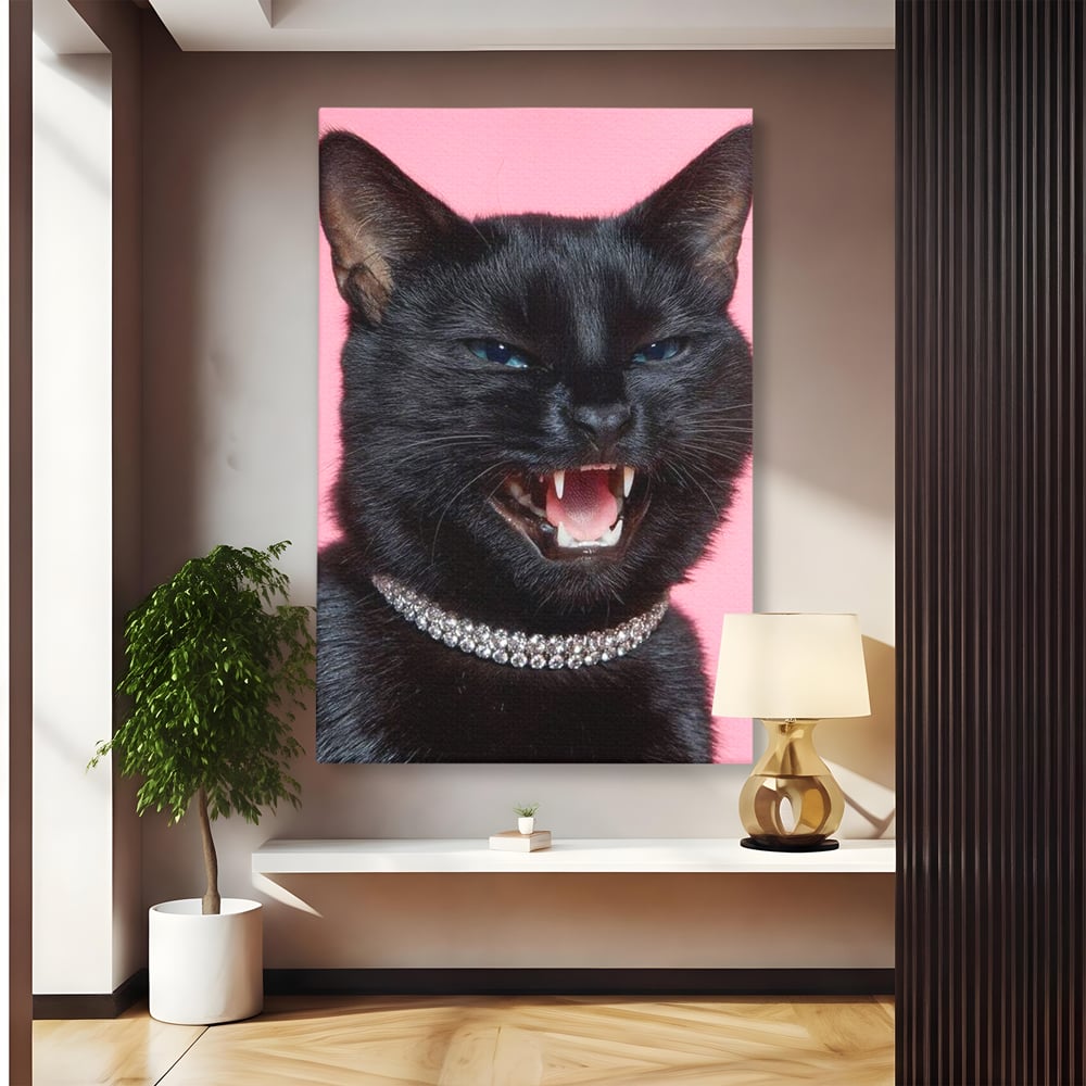 Tablou canvas cu tablou canvas cu pisica neagra bijuterie, fara rama, pe sasiu de lemn