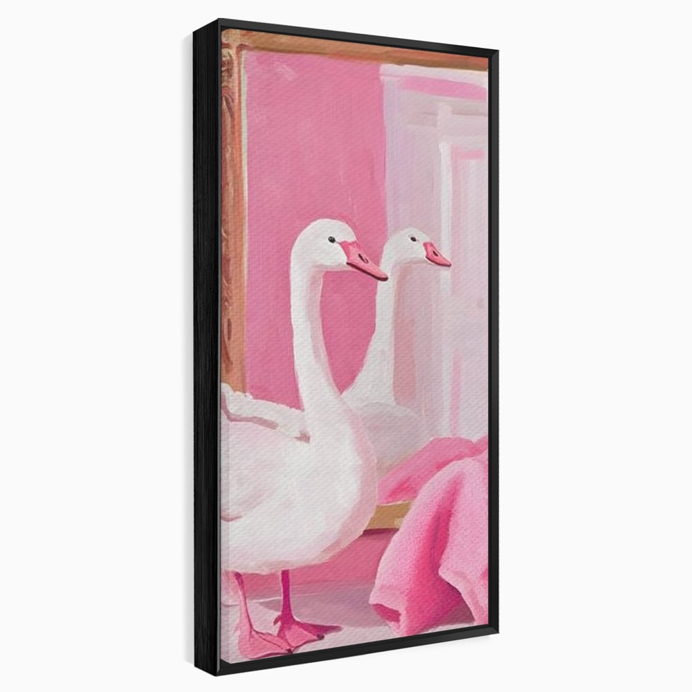 Tablou canvas cu tablou canvas cu lebada in oglinda, in rama de aluminiu negru