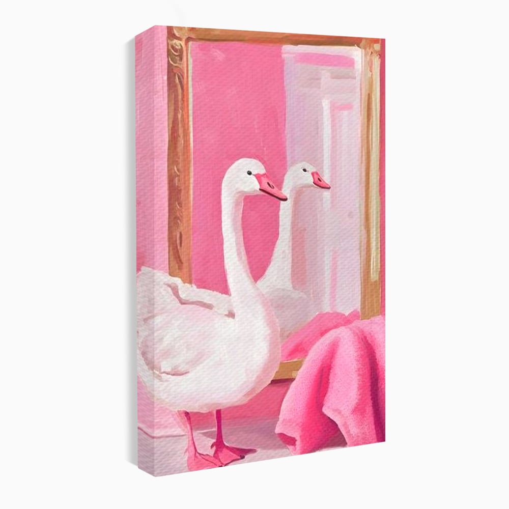 Tablou canvas cu tablou canvas cu lebada in oglinda, fara rama, pe sasiu de lemn