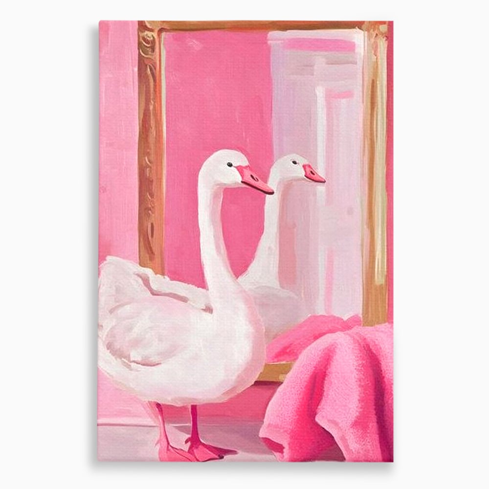 Tablou canvas cu tablou canvas cu lebada in oglinda, fara rama, pe sasiu de lemn