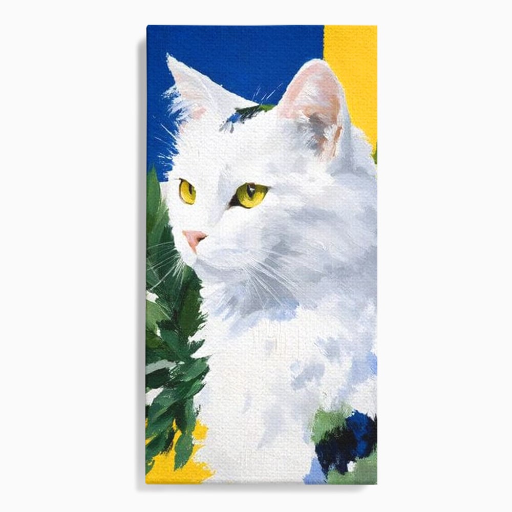 Tablou canvas cu tablou canvas cu pisica alba, fara rama, pe sasiu de lemn