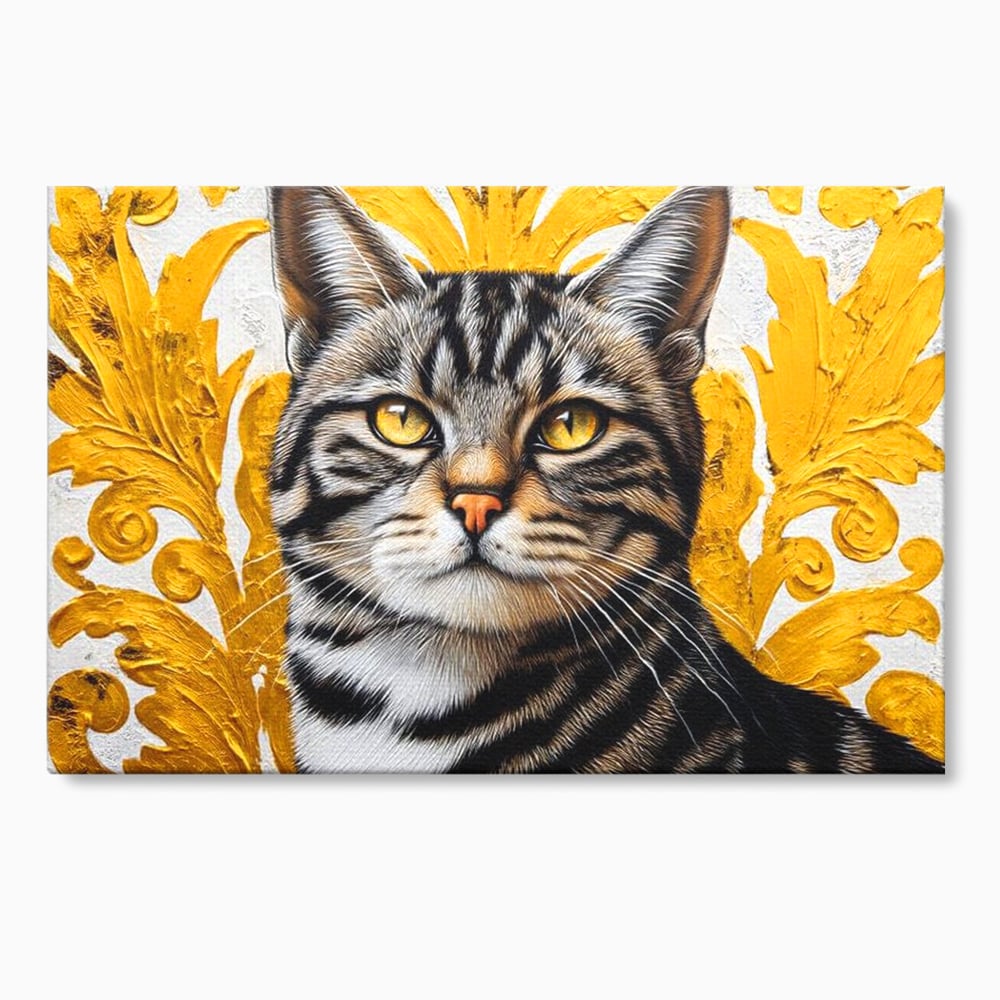 Tablou canvas cu tablou canvas cu motan tigrat, fara rama, pe sasiu de lemn